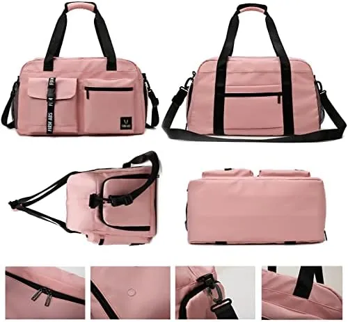 Gym Bag for Women and Men, Duffle Gag for Travel With Shoe Compartment and Wet Compartment, Used as a Overnight Bag (pink) - Image 4