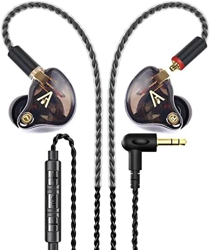 Vibes 201M Wired Headphones with Mic, Noise Cancelling Wired Earbuds Bass Driven HiFi Earphones, Comfortable Secure Fit, Carry Case, Ear Buds Tips, 3.5mm Jack, Braided Cord (Clear Brown)