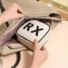 Small Canvas Rx Medicine Packages, Cute Chenille Letter Patch Drug Makeup Bag with Metal Zipper, Mini Travel First Aid Purse Organizer Machine Washable (01Beige) - Image 4