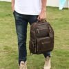 LANNSYNE Men's Vintage Full Grain Leather 15.6 Inch Laptop Backpack Camping Travel 24L Rucksack - Image 9
