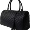 Womens Quilted Weekender Duffle Carry Bags Overnight Travel Handbag Shoulder Tote Trolley Handle Luggage TSA Approved Bag Quad Duffle 43 (Black-03)
