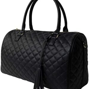 Womens Quilted Weekender Duffle Carry Bags Overnight Travel Handbag Shoulder Tote Trolley Handle Luggage TSA Approved Bag Quad Duffle 43 (Black-03)