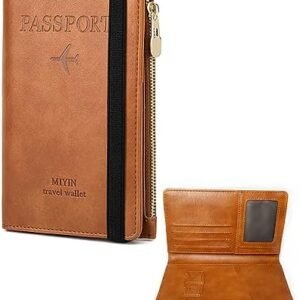Passport Holder Men Rfid Blocking Passport Wallet Travel Document Holder Leather Travel Wallet with Elastic Strap & Zipper Slot Dual Travel Passport Holders Women