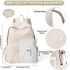 PAUBACK Beige School Backpack for Girls Water Resistant High School Book Bag Simple Backpack for Teens Boys Girls, Lightweight Simple Middle School Back Pack Daypack - Image 4
