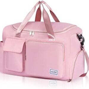 Travel Duffel Bag for Women, Weekender Overnight Bag With Shoes Compartment, Gym Tote Bag, Carry On Duffel Bag (Pink)