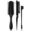 3 PCS Hair Brush for Women Men Classic Styling Brushes Curly Wet or Dry Hair 9 Row 3 Row with Edge Comb for Natural Thick Hair, Blow Separating, Shaping Defining Detangling Curls Tool Travel Hairbrush