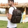 LANNSYNE Men's Vintage Full Grain Leather 15.6 Inch Laptop Backpack Camping Travel 24L Rucksack - Image 7