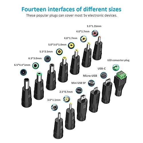 Universal 5V DC 5.5 2.1mm Jack Charging Cable Power Cord, USB to DC Power Cable with 14 Interchangeable Plugs Connectors Adapters Compatible with 5V Devices Max Support 3A - Image 3