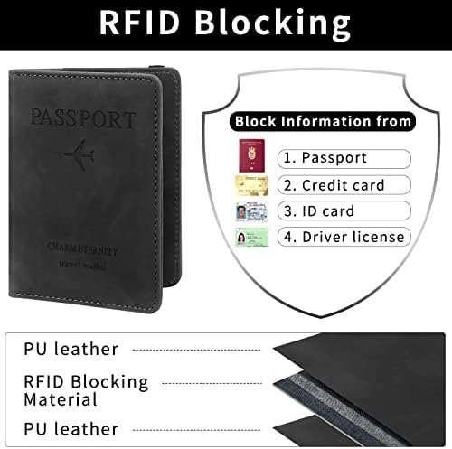 Passport Holder Cover, Wallet RFID Blocking Passport Case, Leather Card Case Passport Cover For Travel Accessories for Women Men-Black - Image 4