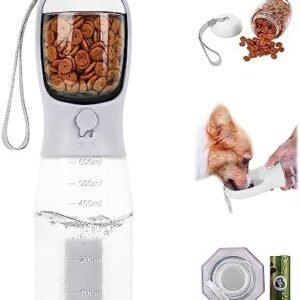 3-in-1 Portable Dog Water Bottle Dispenser,Crate with Food Container, Replaceable Waste Bags,Dog Stuff Accessories Items, Puppy Essentials Necessities,for Walking&Hiking (20oz-White)