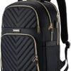Travel Laptop/School Backpack for Teens, 15.6 Inch Quilted Work Backpack Purse with USB Charging Port, Large Anti-theft Bookbags for Student Teacher, Casual Daypacks for Women Men,Black