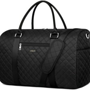 ITIEZY Travel Duffel Bag, Black Weekender Bag for Women, Weekender Travel Bag with Shoulder Strap, Quilted Duffle Bag for Women, Perfect for Gift