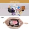 Abiudeng Large Makeup Bag,Double Layer Cosmetic Bag,Travel Makeup Bag,Leather Makeup Bag, Cosmetic Travel Bags,Portable Leather Toiletry Bag,Roomy Cosmetic Bag for Women and Girls - Image 4