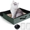 Portable Litter Box with Lid, Leak-Proof Collapsible Cat Litter Box Great for Travel Hotel Stays and Road Trip 18x14x5.5 Inches (Olive Gray Box+Liner, Large)