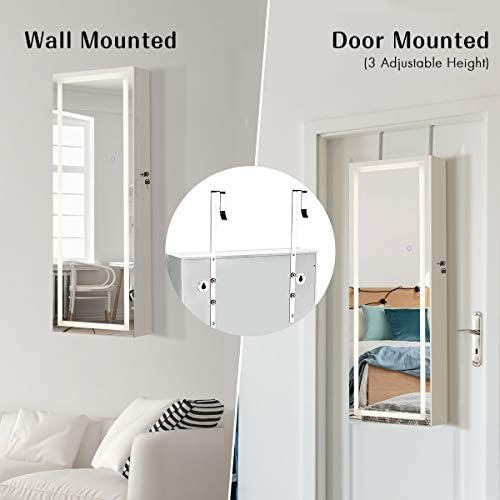 Giantex Jewelry Cabinet Armoire Door Wall Mount, 47.2in Lockable Touch Screen Lighted Full Length Mirror, 3 Lighting Settings, Inside Makeup Mirror, Jewelry Storage Box Organizer (Grayish White) - Image 4