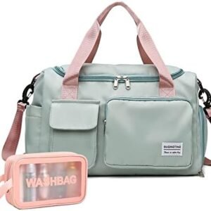 Small Gym Bag for Women, Waterproof Duffle Bag Carry On Weekender Bag with Shoe Compartment & Wet Pocket, Tote Bag for Travel, Workout, Sport