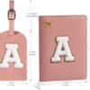 Passport Cover Case and Luggage Tag Set for Women Girls, Passport Book Holder with Personalized Chenille Letter Patch, Slim Travel Wallet Bag Suitcase Identifier, Pink, R - Image 5