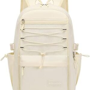 Laptop Backpack for Women Girls 15.6 Inch Mesh School Bag, Unisex Student Bookbag Waterproof Backpack for College Work Travel,Beige Backpack