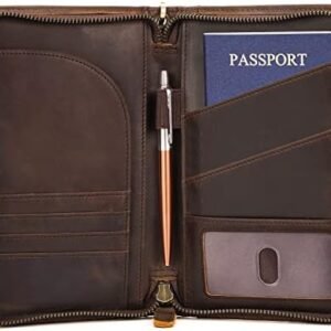 Polare Full Grain Leather Passport Holder With YKK Zipper RFID Blocking Travel Document Organizer Ticket Holder Cover Case Holds 2 Passports (Dark Brown)