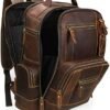 LANNSYNE Men's Vintage Full Grain Leather 15.6 Inch Laptop Backpack Camping Travel 24L Rucksack - Image 4