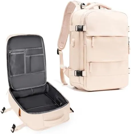 coowoz Large Travel Backpack For Women Men,Carry On Backpack,Hiking Backpack Waterproof Outdoor Sports Rucksack Casual Daypack Travel Essentials（Beige）