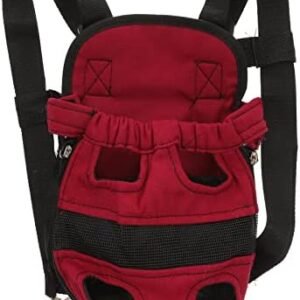 POPETPOP Pet Carrier Backpack, Front Backpack for Dogs Adjustable Pet Front Cat Dog Carrier Backpack Travel Bag, Legs Out, Easy-Fit for Traveling Hiking, Make Pupppy Sit Comfortably(Red,M)