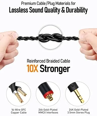 Vibes 201 Wired Earbuds in Ear Headphones, Noise Cancelling Bass Driven HiFi Earphones, Tangle-Free Braided Cord, Carry Case, Ear Buds Tips, 3.5mm Jack, Secure Fit (Clear Brown, No Mic) - Image 6
