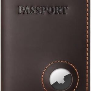 Passport Holder with Airtag Slot, Full Grain Leather Mens Air tag Passort Travel Wallet and Cover for Women