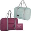 2 pack Foldable Travel Duffel Bag with Fixed on the Trolley Case, Waterproof Luggage Travel Bag, Lightweight Carry On Bag for Sports, Vacation, Shopping, Gym (wine red, light blue)