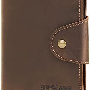 Polare Full Grain Leather Slim and Soft RFID Blocking wallet For Men Snap Bifold Travel Wallet Passport Holders 2 Passports (Dark Brown)