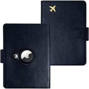 Passport Holder with Airtag Pocket, RFID Blocking Passport Wallet, Leather Passport Cover, Passport Case, Men/Women Cards Holder, Travel Wallet for Cards, Boarding Pass, ID, Money