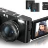 Digital Cameras for Photography, 4K 48MP Vlogging Camera for YouTube with 32GB Sd Card, 3'' 180° Flip Screen Compact Digital Video Camera with Flash, 2 Batteries, 16x Digital Zoom