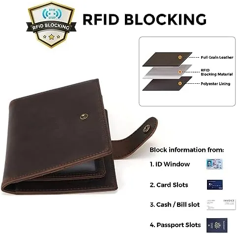 Polare Full Grain Leather Snap Passport and Vaccine Card Holder Combo RFID Blocking Travel Wallet Cover (Dark Brown) - Image 5