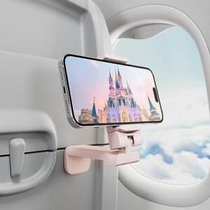 Airplane Travel Essentials Phone Holder, Klearlook Universal Flight Essentials Phone Mount with Multi-Directional 360° Rotation, Travel Must Haves Handsfree Gadgets for Flying, Table or Outdoor-Pink
