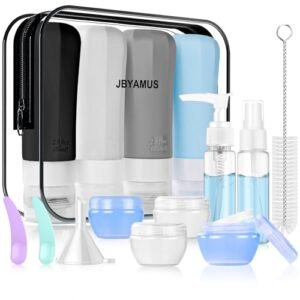 16 Pcs Silicone Travel Bottles Set, Leak-Proof Travel Size Toiletries, TSA Approved Travel Bottles for Toiletries, Portable Travel Toiletries Containers for Women (White-Black)