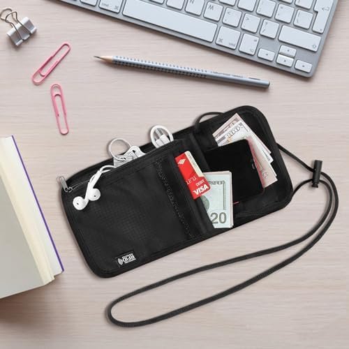 Family Passport Holder Neck Pouch, RFID Blocking Security Lightweight Cross Body Passport Travel Wallet, Slim Neck Wallet Gifts for Women Men(Black) - Image 5