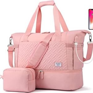 Duffle Bag for Travel, Weekender Bag with Shoe Compartment, Carry On Overnight Bag for Women with Toiletry Bag, 50L Gym Bag with Wet Pocket, Hospital Bags for Labor and Delivery
