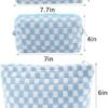 3Pcs Checkered Makeup Bag for Women Large Medium Small Blue Cosmetic Bag Set Travel Makeup Pouch for Purse Zipper Toiletry Organizer Cute Kawaii Aesthetic Trendy Travel Essentials Accessories - Image 4