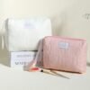 MHDGG 2 Pieces Makeup Bag Large Cosmetic Bag Capacity Travel Makeup Bag Organizer Cute Makeup Brushes Aesthetic Accessories Storage Bag for Women,White Pink - Image 2