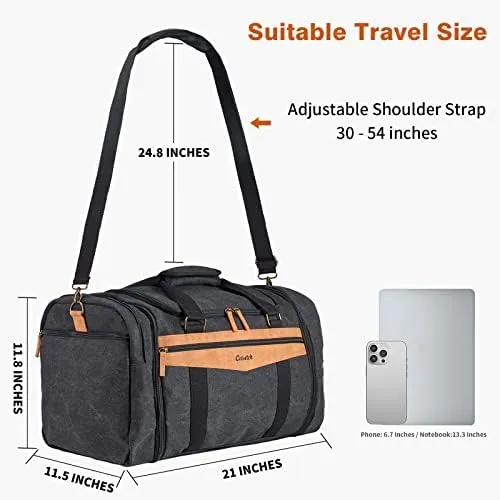 Canvas Duffle Bag for Travel - 45L Duffle Bag for Men Travel Duffel Bag Weekender Overnight Bag with Shoe Compartment Mens Travel Bag - Dark Grey - Image 2