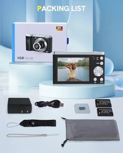 5K Digital Camera 2024 Newest 56MP Cameras for Photography Autofocus,10X Optical Zoom Vlogging Compact Camera with Front and Rear Camera,6-Axis Anti-Shake,Touch Screen with 64GB SD Card,2 Batteries - Image 9