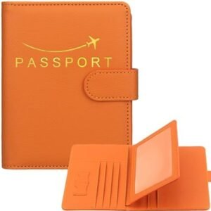 Passport Holder Women Men, PU Leather Travel Must Haves Passport Wallet, Cute RFID-Protected Passport Cover, Airplane Travel Essentials Travel Wallet Card Holder, Travel Document Holder Case (Orange)