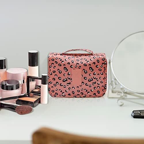 Hanging toiletry bag for Women,makeup travel bag,with Jewelry Organizer Compartment,Large Cosmetic Bag Travel Bathroom Shower Accessories (Leopard print pink, Large) - Image 9