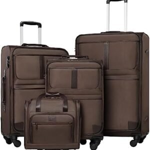 Coolife Luggage 4 Piece Set Suitcase Expandable TSA lock spinner softshell