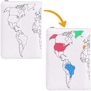 Paint-Over World Map Passport Holder - RFID Blocking Passport Cover & Vaccine Card Holder Combo, Passport Wallet, Passport Case, Passport Book Holder, Airport Travel Accessories, Pasaporte Case