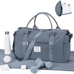 Gym Bag for WomenMen with Shoes Compartment and Wet Pocket,Sport Swimming Yoga Bag,Waterproof Travel Duffel Bag Small Carry on Bag Overnight Weekender Bags Personal Item Bag for Airlines Grey Blue