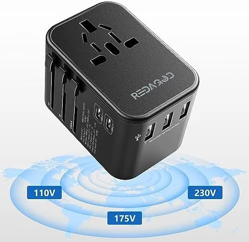 Universal Travel Adapter, Redagod International Plug Adapter 3 USB A 2 USB C Ports Max 6A 30W, European Travel Power Adaptor Worldwide Essentials Wall Charger for US to Europe UK Ireland Australia - Image 8
