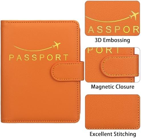 Passport Holder Women Men, PU Leather Travel Must Haves Passport Wallet, Cute RFID-Protected Passport Cover, Airplane Travel Essentials Travel Wallet Card Holder, Travel Document Holder Case (Orange) - Image 4