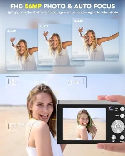 5K Digital Camera 2024 Newest 56MP Cameras for Photography Autofocus,10X Optical Zoom Vlogging Compact Camera with Front and Rear Camera,6-Axis Anti-Shake,Touch Screen with 64GB SD Card,2 Batteries - Image 4