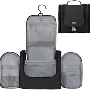 Fixwal Travel Toiletry Bag for Women and Men, Water-resistant Toiletry Bag for Men, Multi-organization Travel Toiletries Organizer Bag Dopp Kit Shaving Bag for Bathroom and Shower, Black